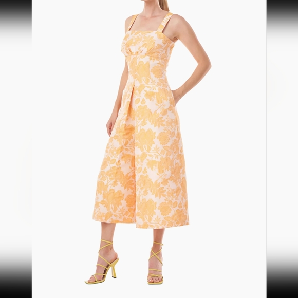 Kay Unger Ingrid Mango Jacquard Empire Waist Wide Leg Jumpsuit - Picture 2 of 16
